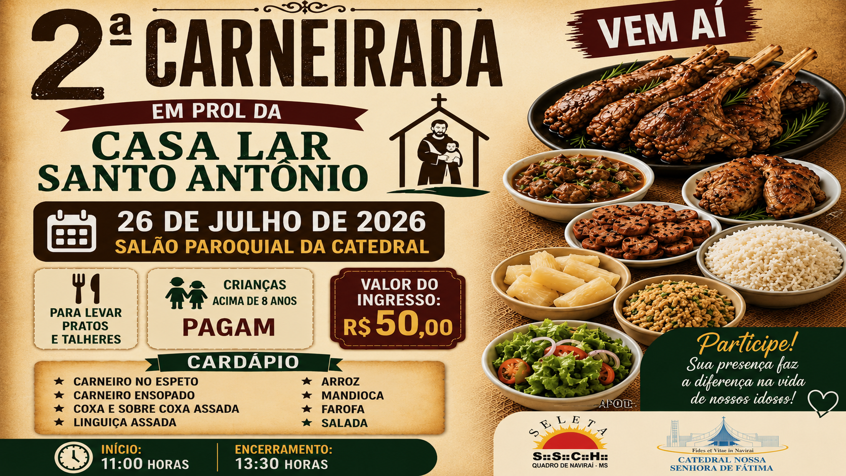 2ª Carneirada em prol da Casa Lar Santo Antônio será realizada no dia 26 de julho em Naviraí
