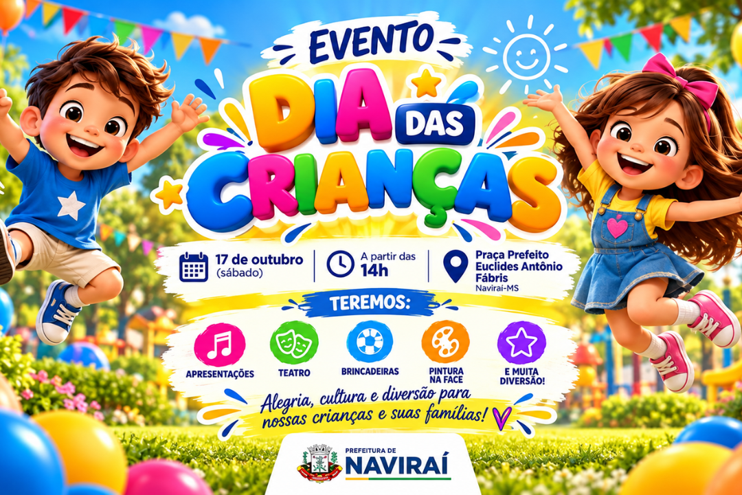 Naviraí terá tarde de diversão e atrações especiais para celebrar o Dia das Crianças